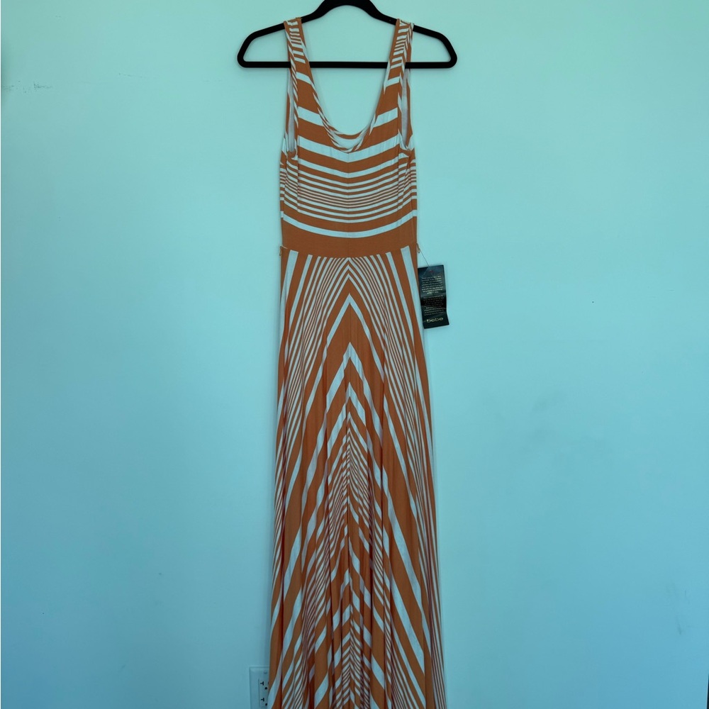 Bebe Orange and White Striped Maxi Dress